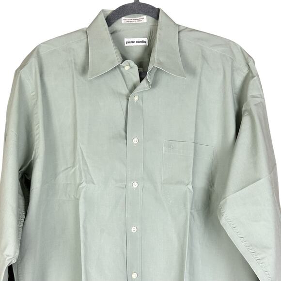 Pierre Cardin Men Shirt Sze 34/35 - 16 1/2 Sage Green Long Sleeve Classic Office - Picture 2 of 7